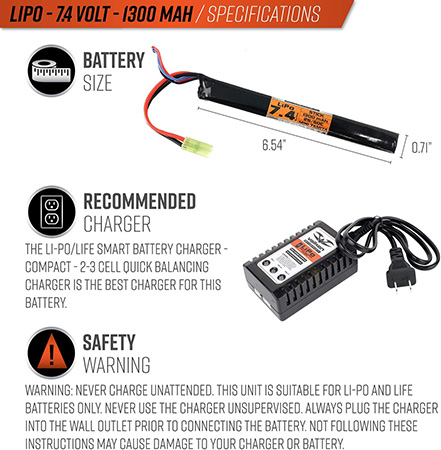 Valken  Canada LiPo 7.4v 1300mAh Rechargeable Airsoft Battery Stick