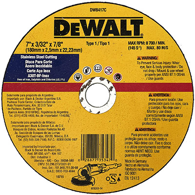 DeWALT  7" x 3/32" x 7/8" Stainless Steel Cutting Wheel